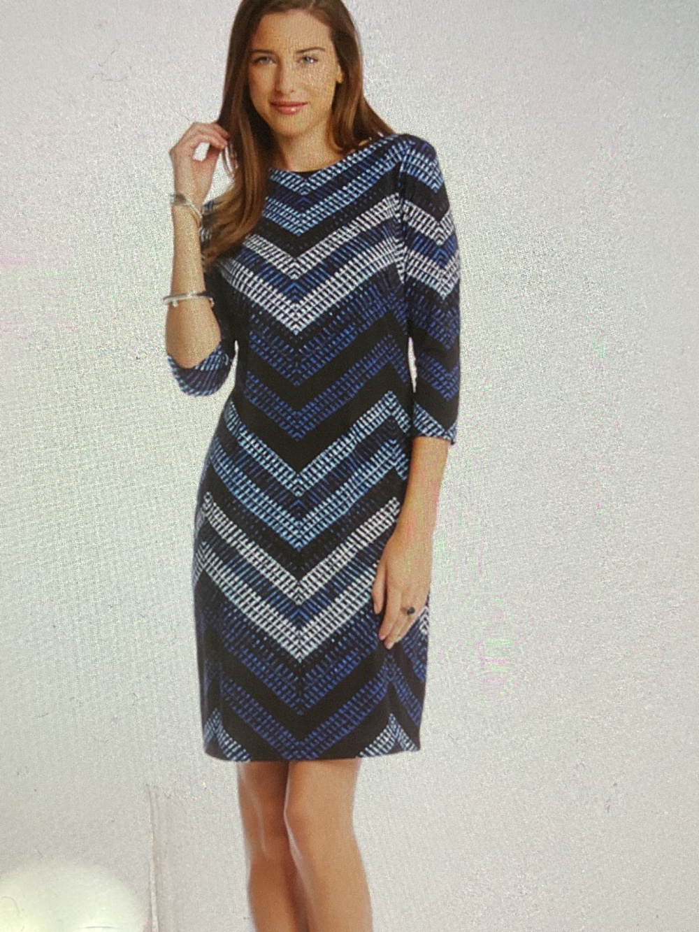 Karen Kane Cerulean Blue Chevron Stretch Jersey Sheath Dress, XL
